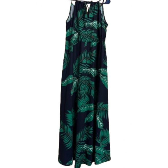 Women’s Black & Green Tropical Leaf Print Boho Maxi Beach Summer Dress Sz-M - Picture 8 of 8